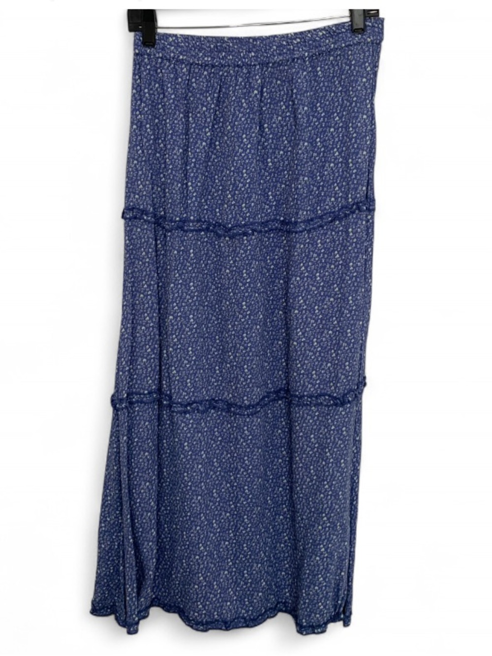 Vintage bill blass Blue Printed Tiered Maxi Skirt with Elastic Waist